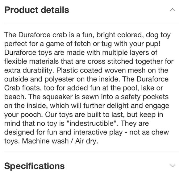 DuraForce Orange Yellow Crab Dog Toy - Picture 7 of 11